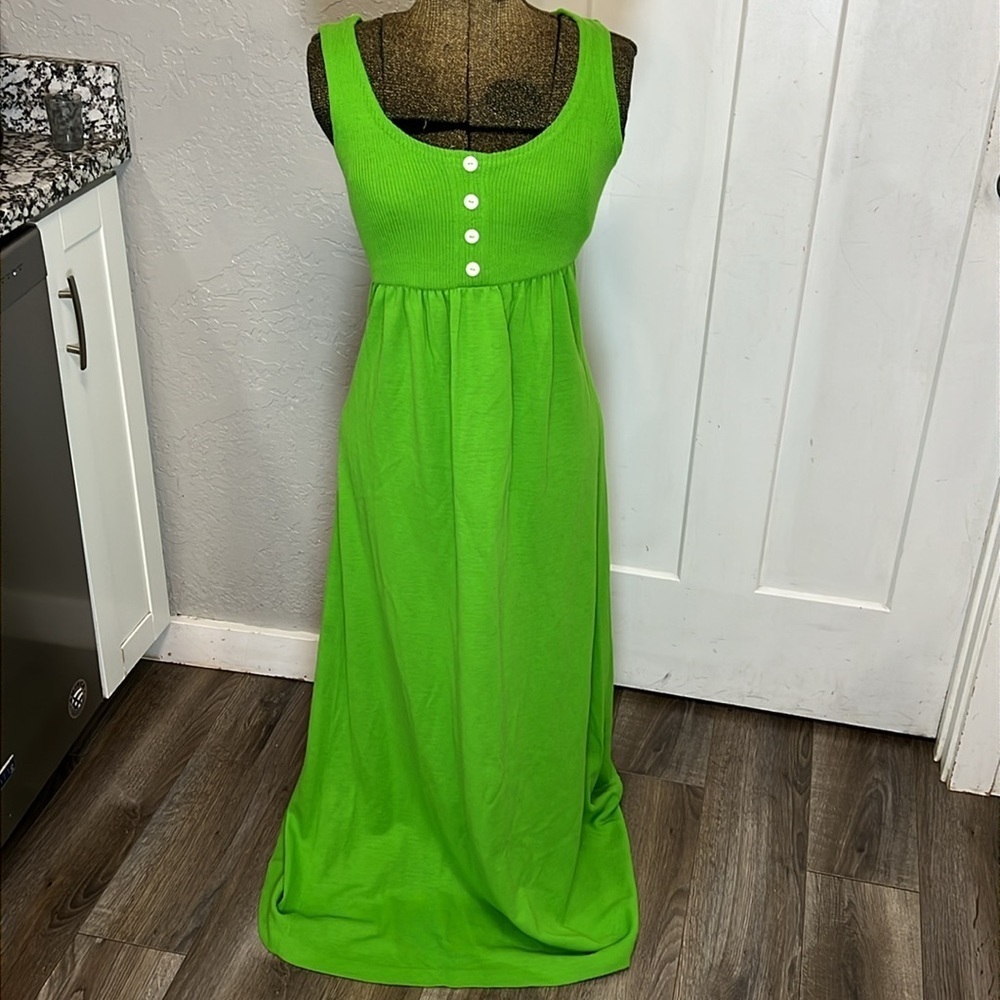 70’s HUBBA HUBBA VINTAGE RIBBED MAXI DRESS GREEN SIZE XS